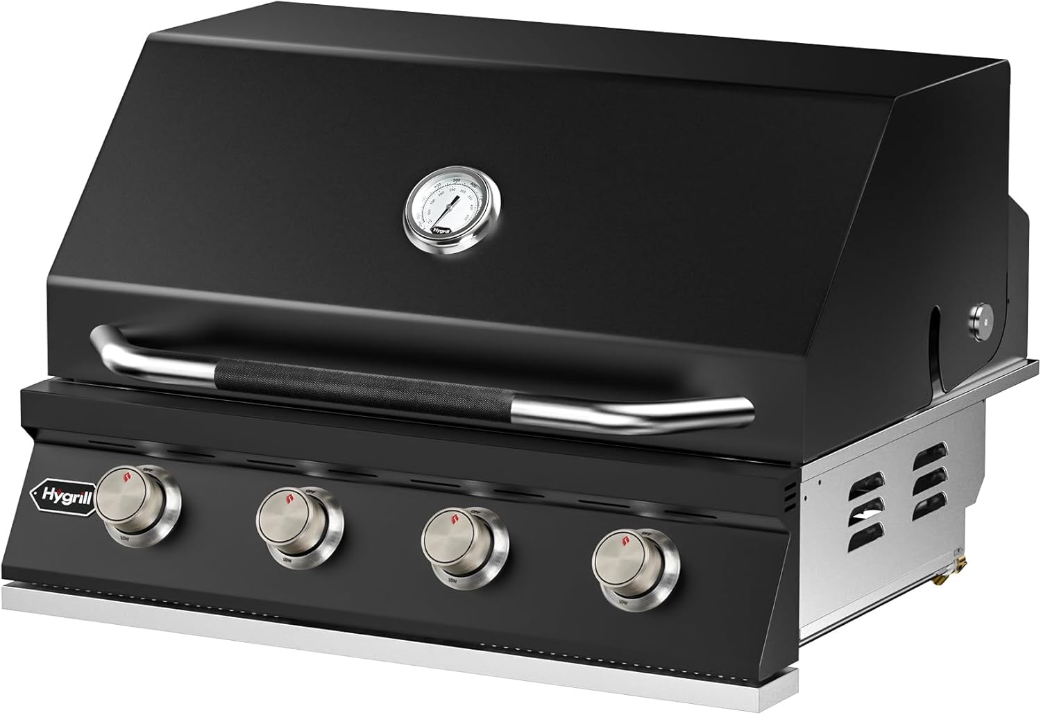 Hygrill STD Series 32-Inch Built In Grill for Liquid Propane, Stainless Steel Outdoor Kitchen 4-Burner Grill Head, Black
