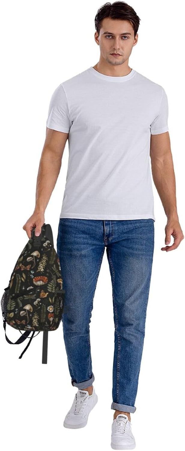 Vintage Mushrooms Floral Leaf Sling Backpack Crossbody Sling Bag Casual Chest Bags Travel Hiking Daypack Shoulder Bag for Women Men - Image 9