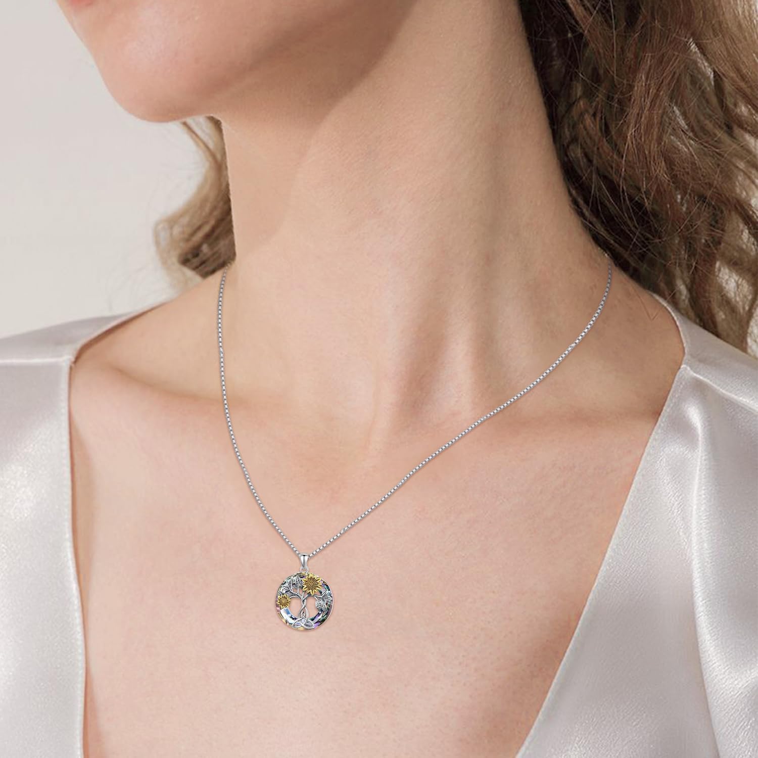 Sunflower Necklace 925 Sterling Silver with Crystal Sunflower Necklace Tree of Life Pendant Sunflower Jewelry Gifts for Women Mom Wife - Image 5