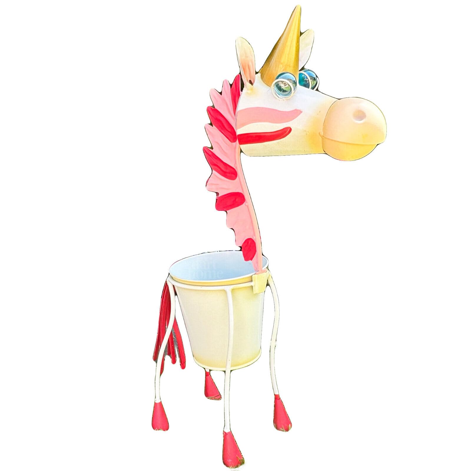 Darthome White, Pink Unicorn Planter 53Cm Garden Metal Animated Fantasy Animal Tall Round Plant Pot Statue