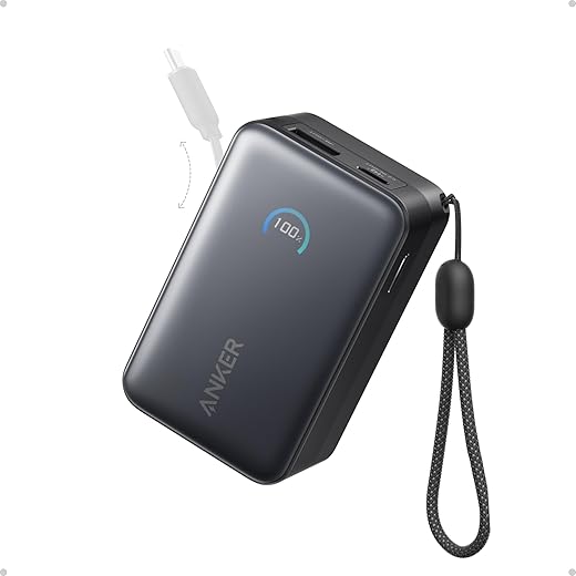 Anker Nano Portable Charger, 45W 10000mAh with 2.3 ft Retractable Cable, Compact Power Bank, Travel Essential Phone Battery Pack for iPhone 17/16 Series, iPad, Galaxy, Pixel, and More