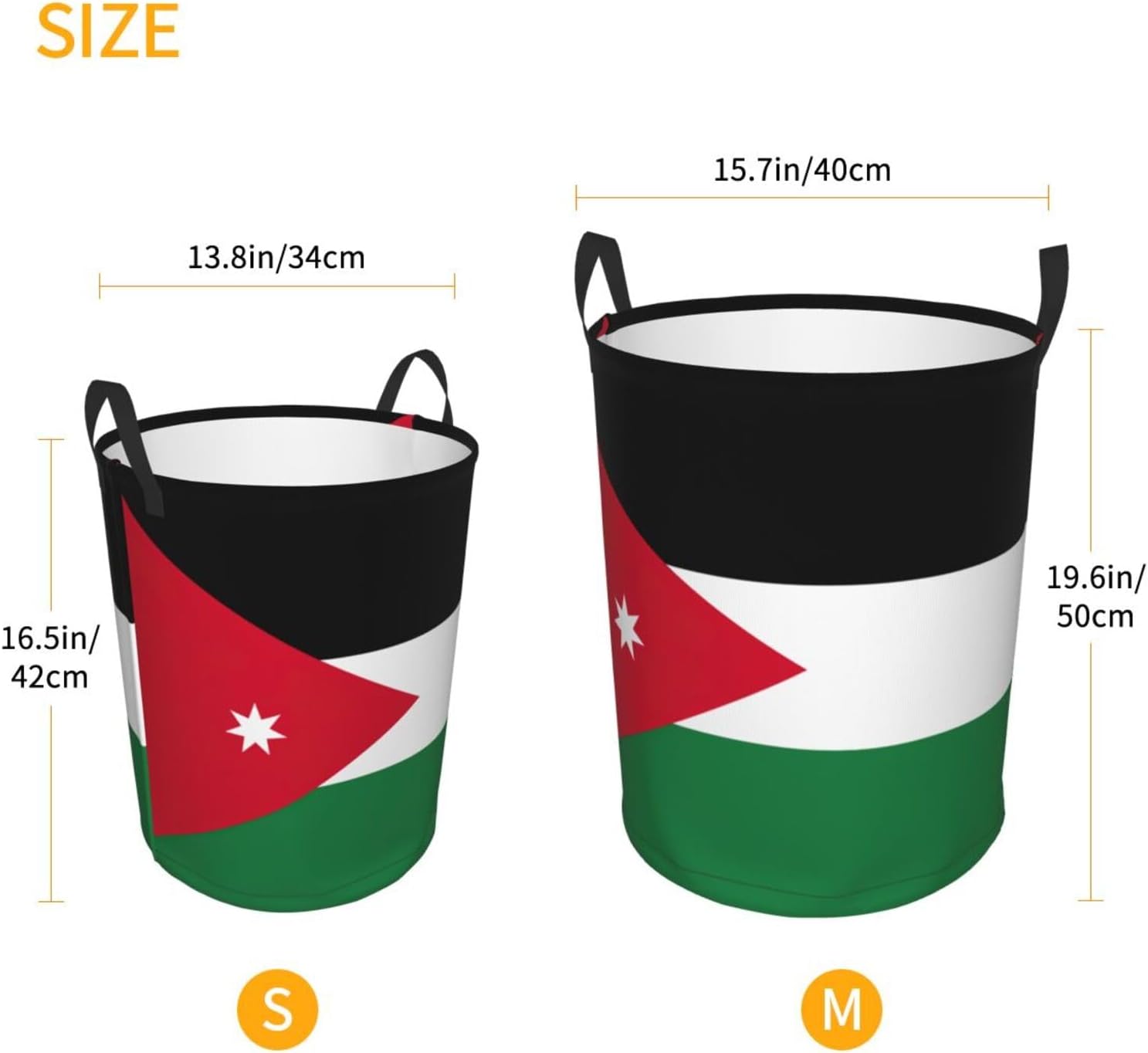 Jordanian Flag Print Round Laundry Hamper,Car Portable Storage Bag For Bathroom, Bedroom, Car image 5