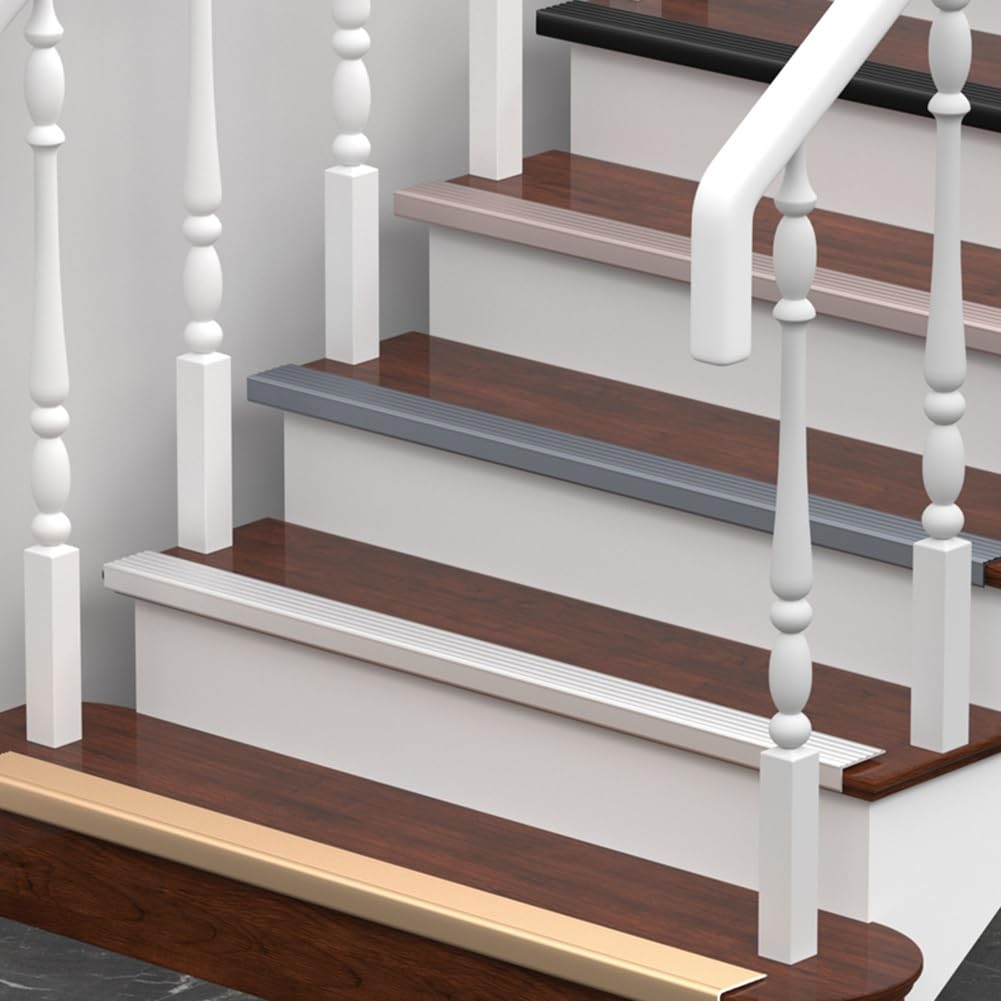 6 Piezas Protectores de Borde de Escalera de Aluminio, Longitud: 0,9 m/3 pies, Cantos Escaleras Tiras en Forma de L, Tiras Antideslizantes para Nariz de Escalera(Plata)