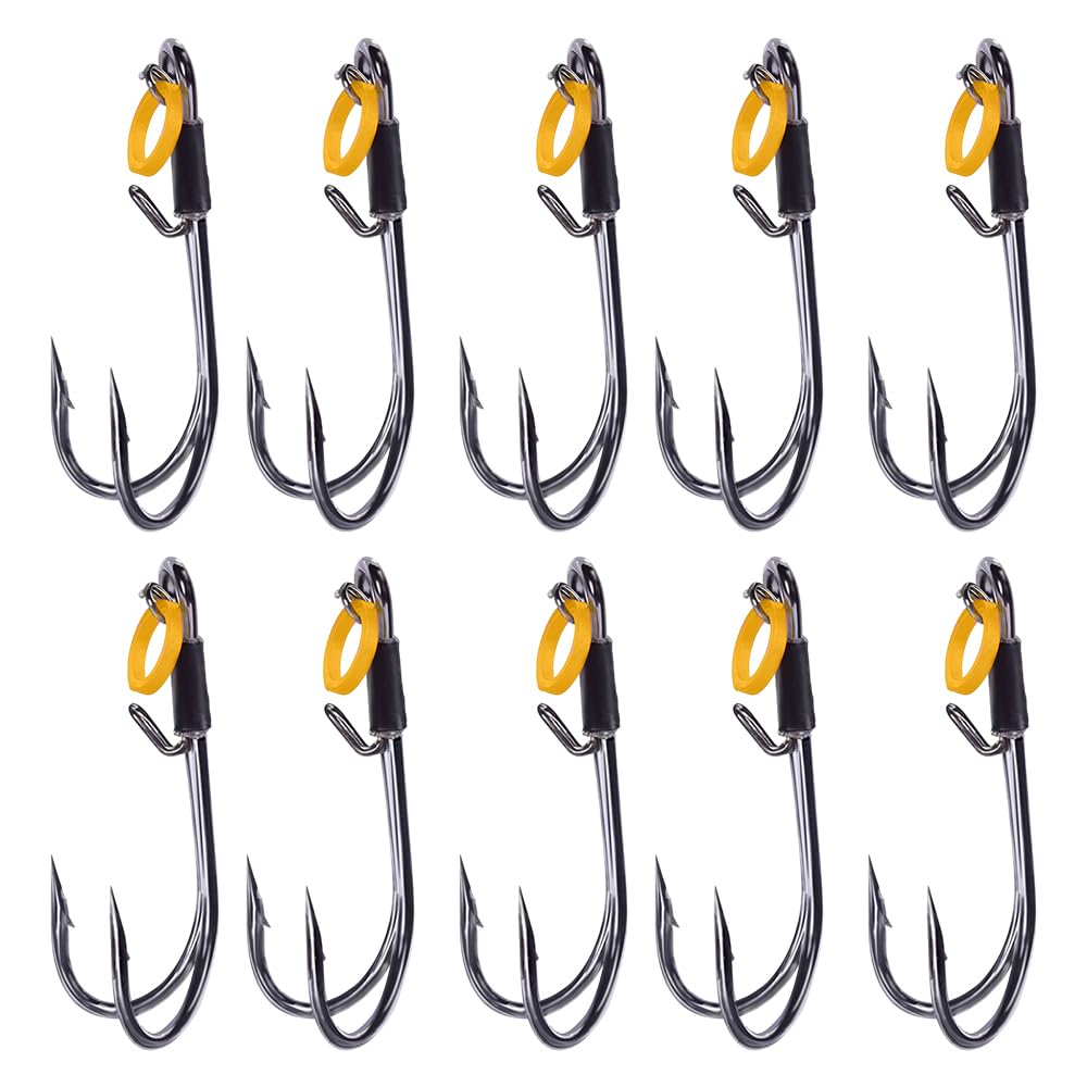 Fishing Hooks, 10Pcs Double Hook with Live Shrimp Clips, Fishing Lures for Saltwater Freshwater Angling