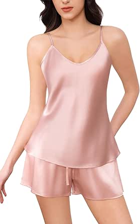 Silk Women's Pajama Set 2 Pack 6A+ Grade 100% Mulberry Silk Nightgown Soft Luxury V Neck Cami Shorts Sets Sleepwear