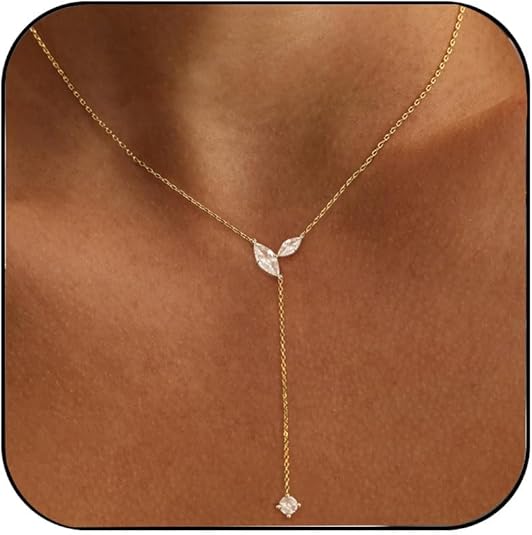 An Elegant Choice: Dainty Clover 14K Gold Plated Y-Shaped Necklace