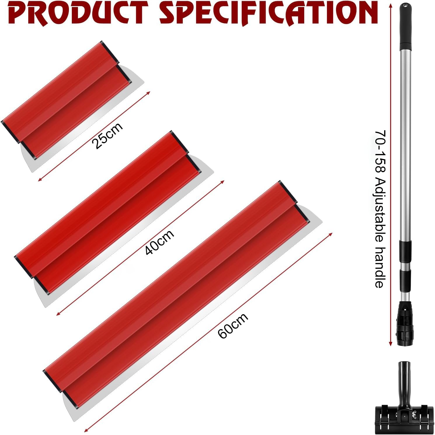 Spatola per Stucco Kit, Spatola per stucco muro con Maniglia di estensione, Lama in acciaio inox e alloggiamento in alluminio (25cm+40cm+60cm)