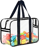 Ycchensying Clear Toy Storage Bag with Zipper X-Large - Transparent Organizer for Building Blocks, Puzzles, Board Games, Travel Handles