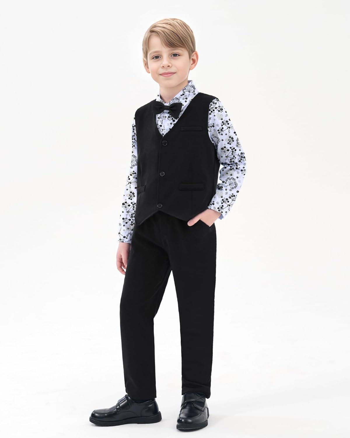 YUEMION Boy Suit Tuxedos Wedding Formal Kid Outfits 7Pcs Dress Shirt with Bowtie Vest Jacket Boutonniere Suspender Pants Set - Image 4