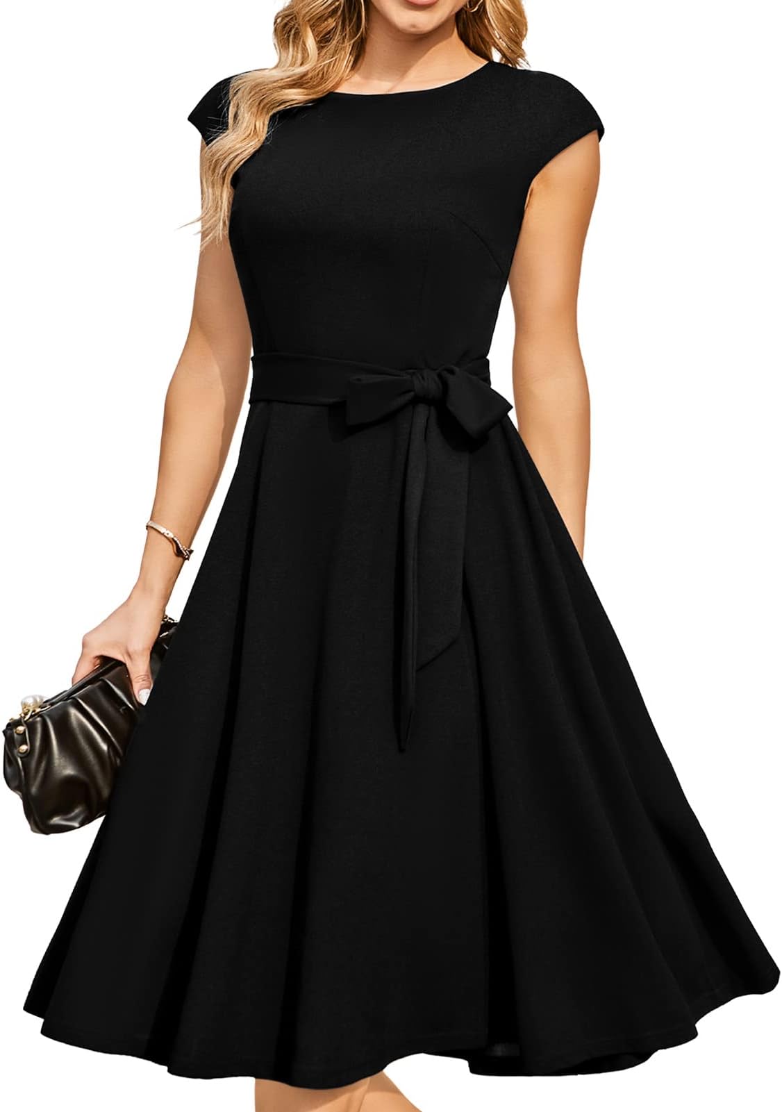 Women's Cocktail Dresses, Formal Wedding Guest Modest Church Vintage Tea Party Midi Evening Dress