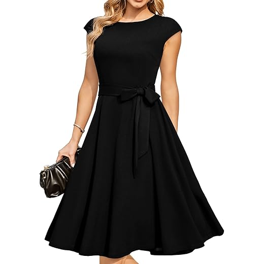 DRESSTELLS Women's Cocktail Dresses, Formal Wedding Guest Modest Church Vintage Tea Party Midi Evening Dress