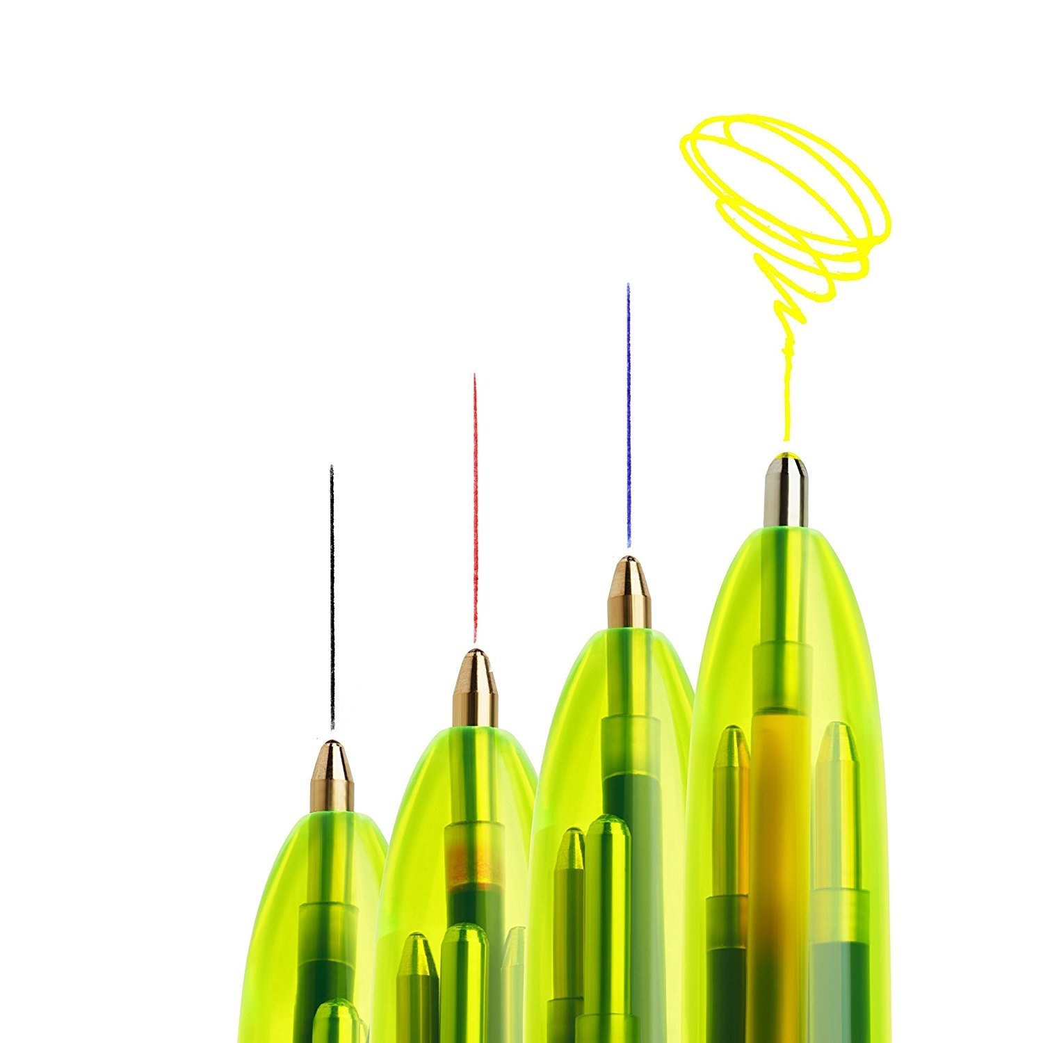 BIC Four Colour Ballpoint Pen Indelible with Red, Blue, Black and Neon Yellow Refill with Highlight Function / Blister Pack of 1 (3) - Image 3