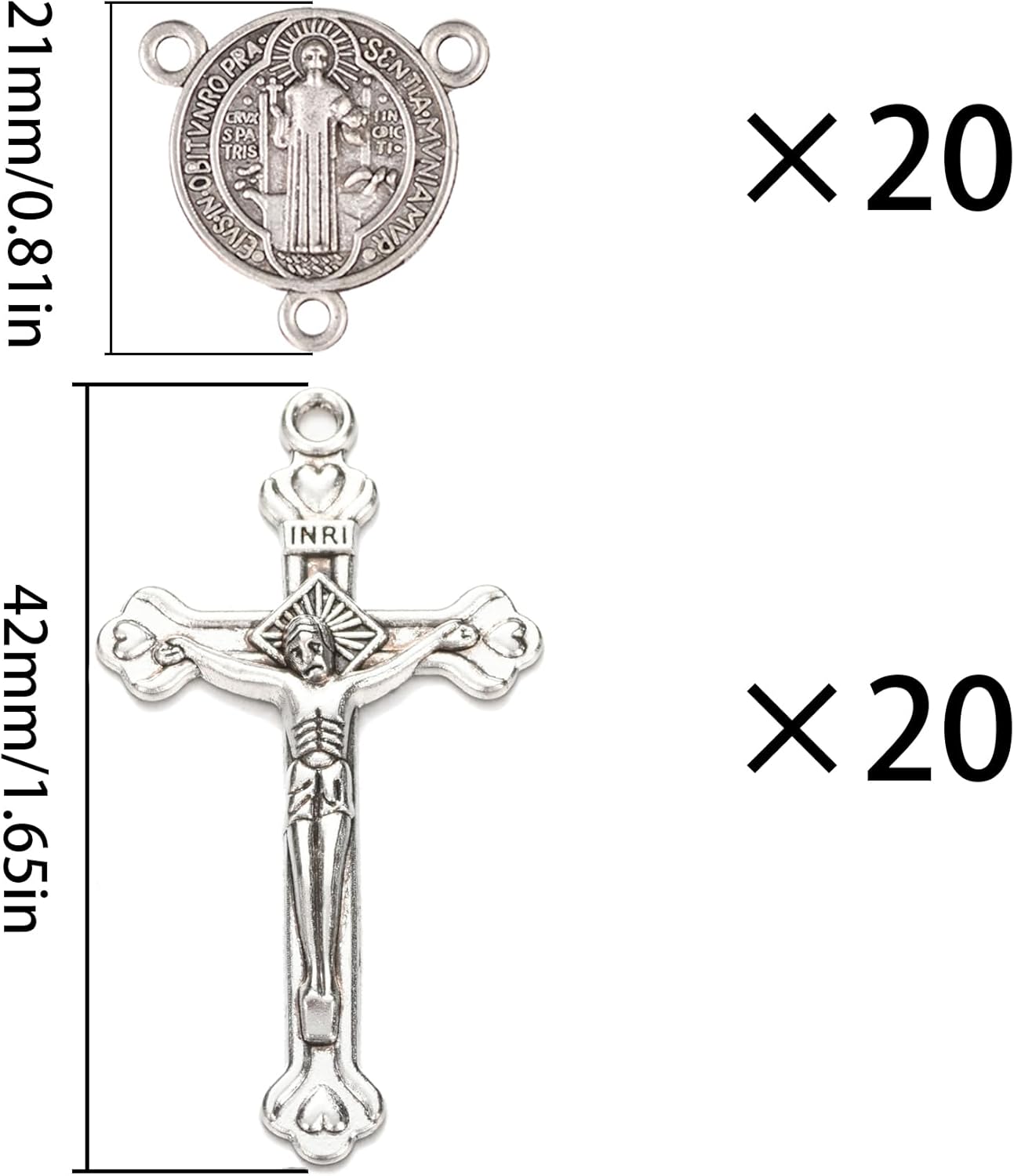40Pcs Saint Benedict Rosary Crucifix and Medal Set, 0.81 inch Medal and 1.65 inch Cross, 20 Sets - Image 2