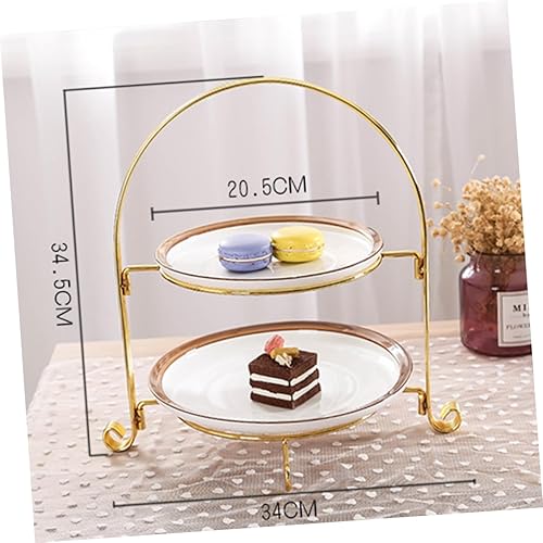 Miniatura 3 de FELTECHELECTR Bandeja de postre Bandeja de metal de 2 niveles Soporte de pastel de metal Soporte para servir soporte para tartas Soporte de plato de