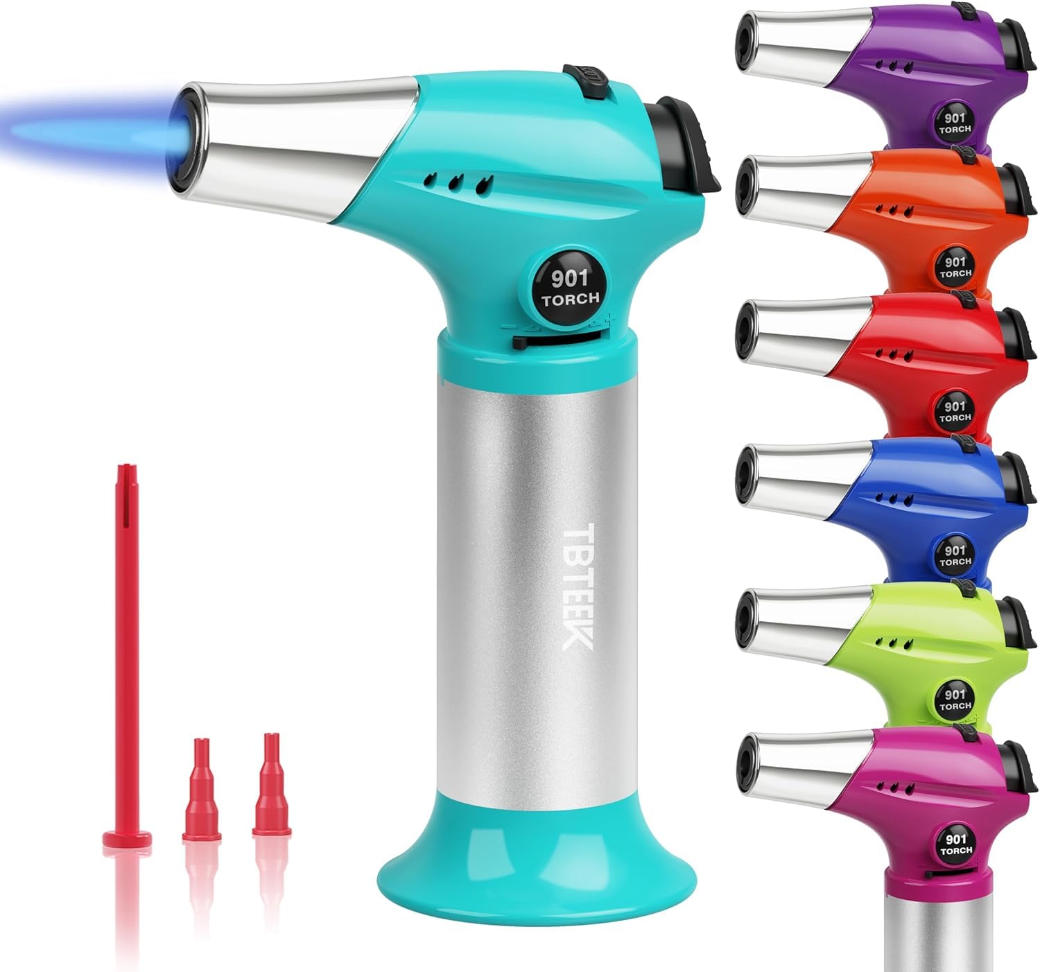 TBTEEK Butane Torch T901, Kitchen Torch Cooking Torch with Safety Lock &amp; Adjustable Flame for Cooking, BBQ, Baking, Brulee, Creme, DIY Soldering(Butane Not Included), Aqua
