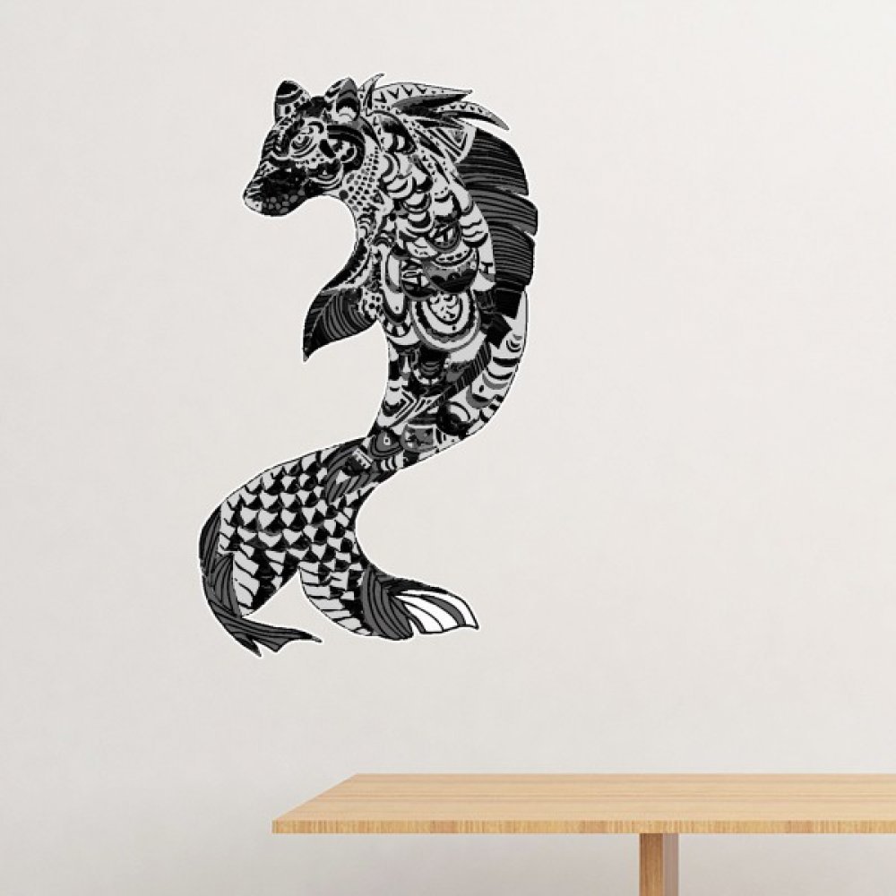 Sticker mural poisson classique des montagnes et rivieres papier peint amovible dessin ligne