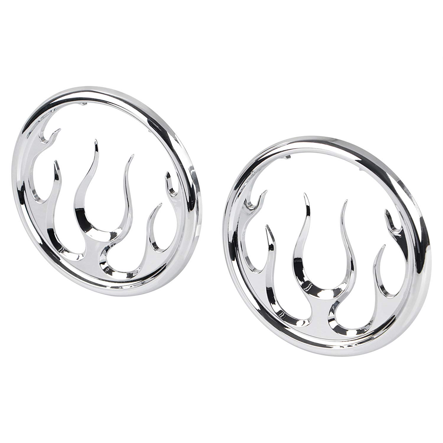 2 pezzi copertura e protezione altoparlanti fiamme altoparlanti griglie Accent Trim per Harley Touring Electra Glide Ultra Classic FLHTCU 2006-2013, cromato