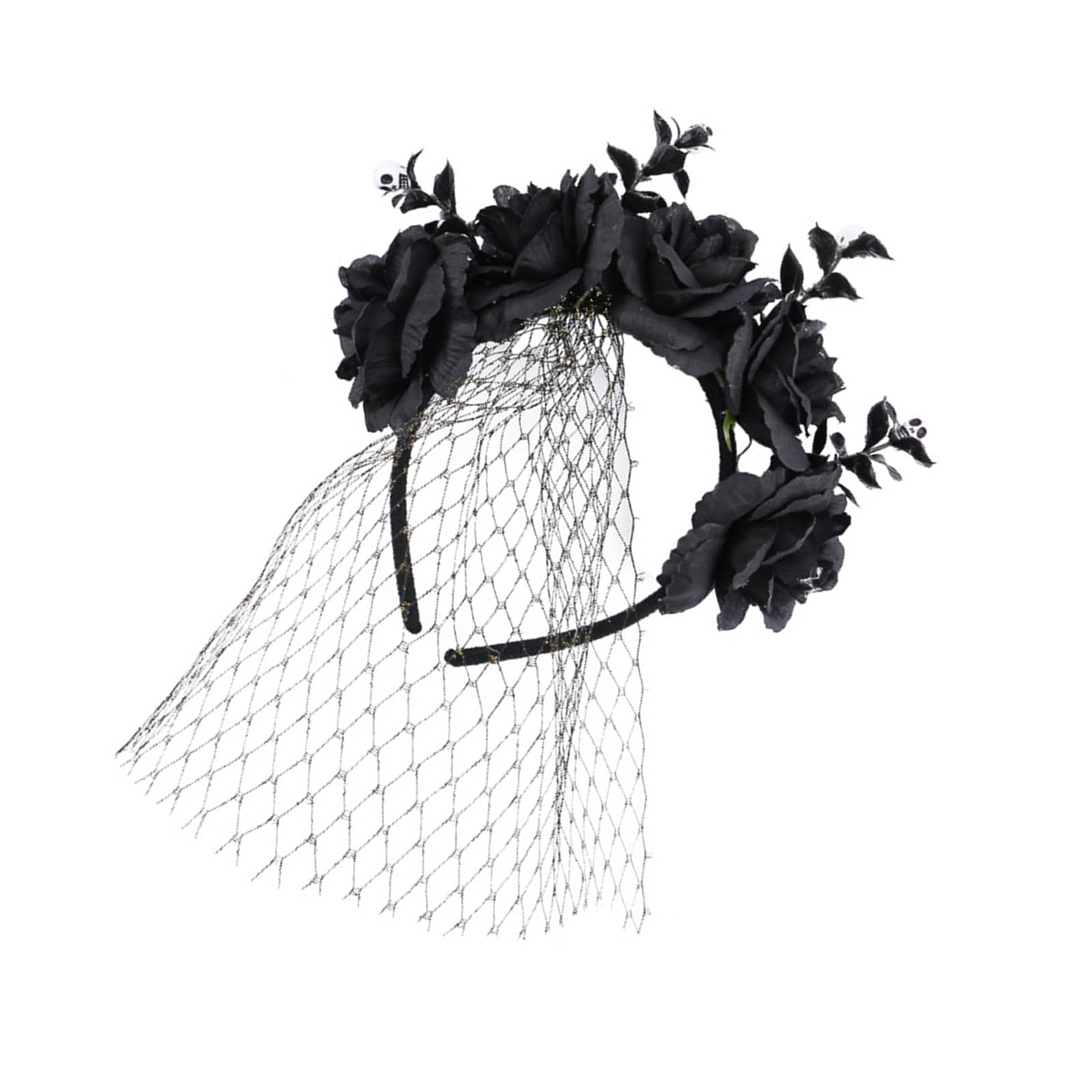 Elnwnnkc Size Headband Stylish Elastic Hairband Rose Flower and Veil Headpiece for Halloween Parties Party Headwear Halloween Party Headwears