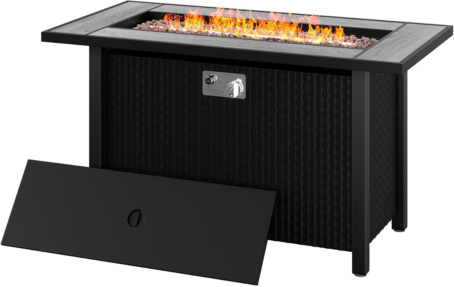 45 Inch Propane Fire Pit Table, 50,000 BTU Outdoor Gas Fire Pit for Patio & Backyard, 2-in-1 Firepit Dining Table with Glass Wind Guard, Blue Glass Rocks & Waterproof Cover