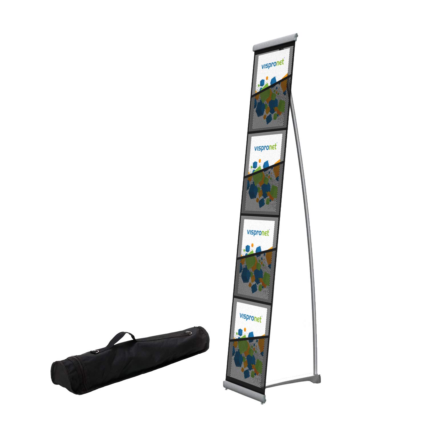 Vispronet Rollbarer Prospektständer DIN A4 Hochformat, Flyerhalter, Infoständer, Prospekthalter 300.001 (inkl. Transporttasche)
