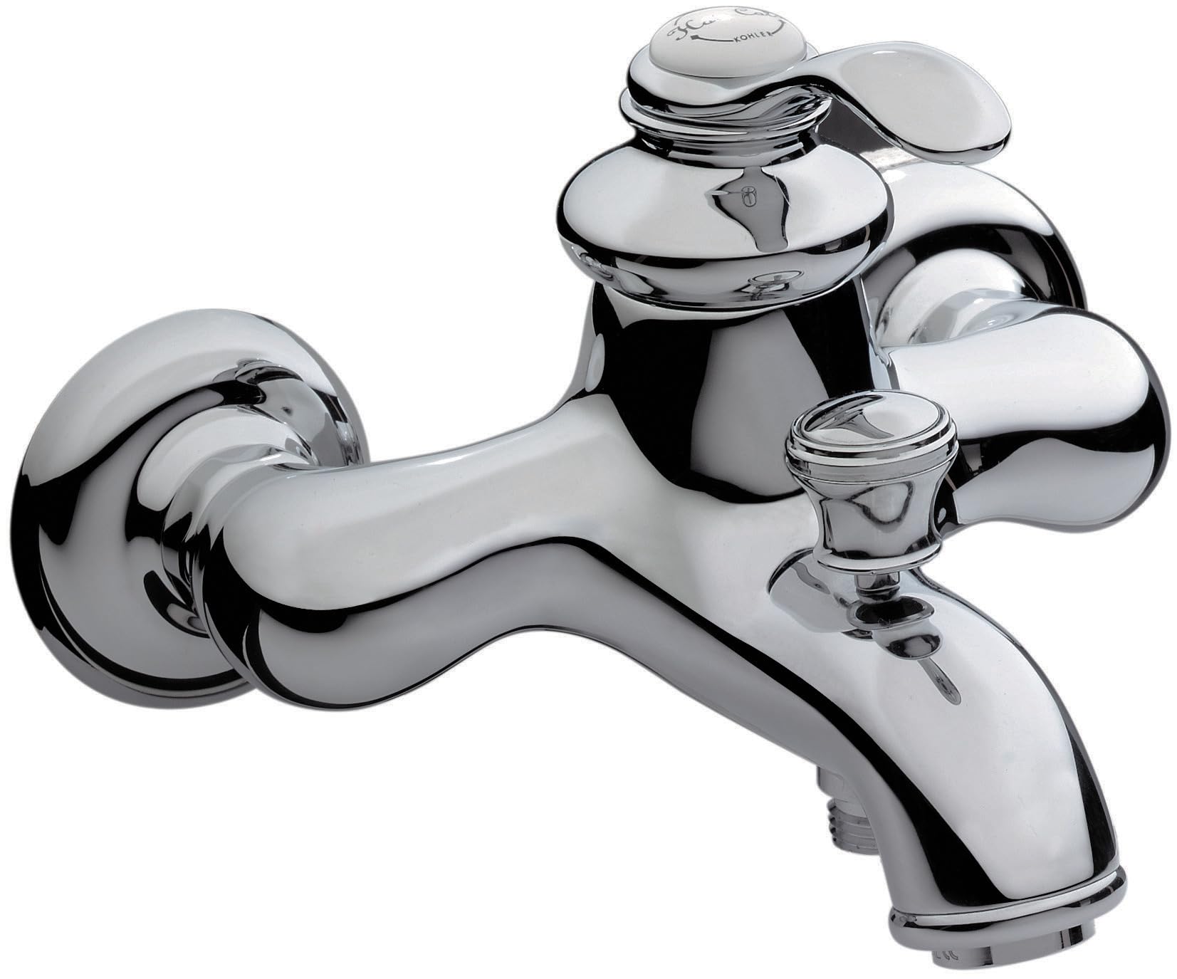 Jacob Delafon Mitigeur Bain-Douche Mural Mécanique Fairfax, Rétro, Chrome | Cartouche céramique. Installation rapide. Débit 12L/min douche 20L/min bain
