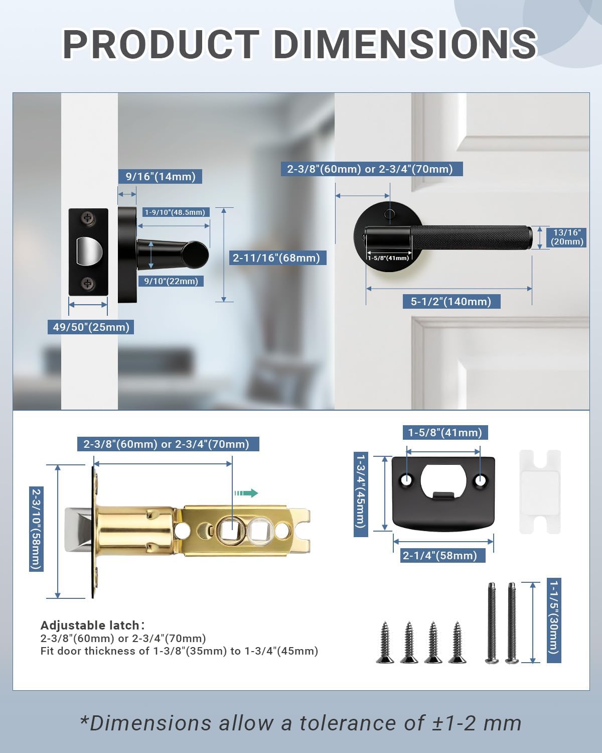 KNOBWELL 4 Pack Door Handles Black Matte Interior Door Levers Privacy Doorknob with Push Button for Bed and Bath