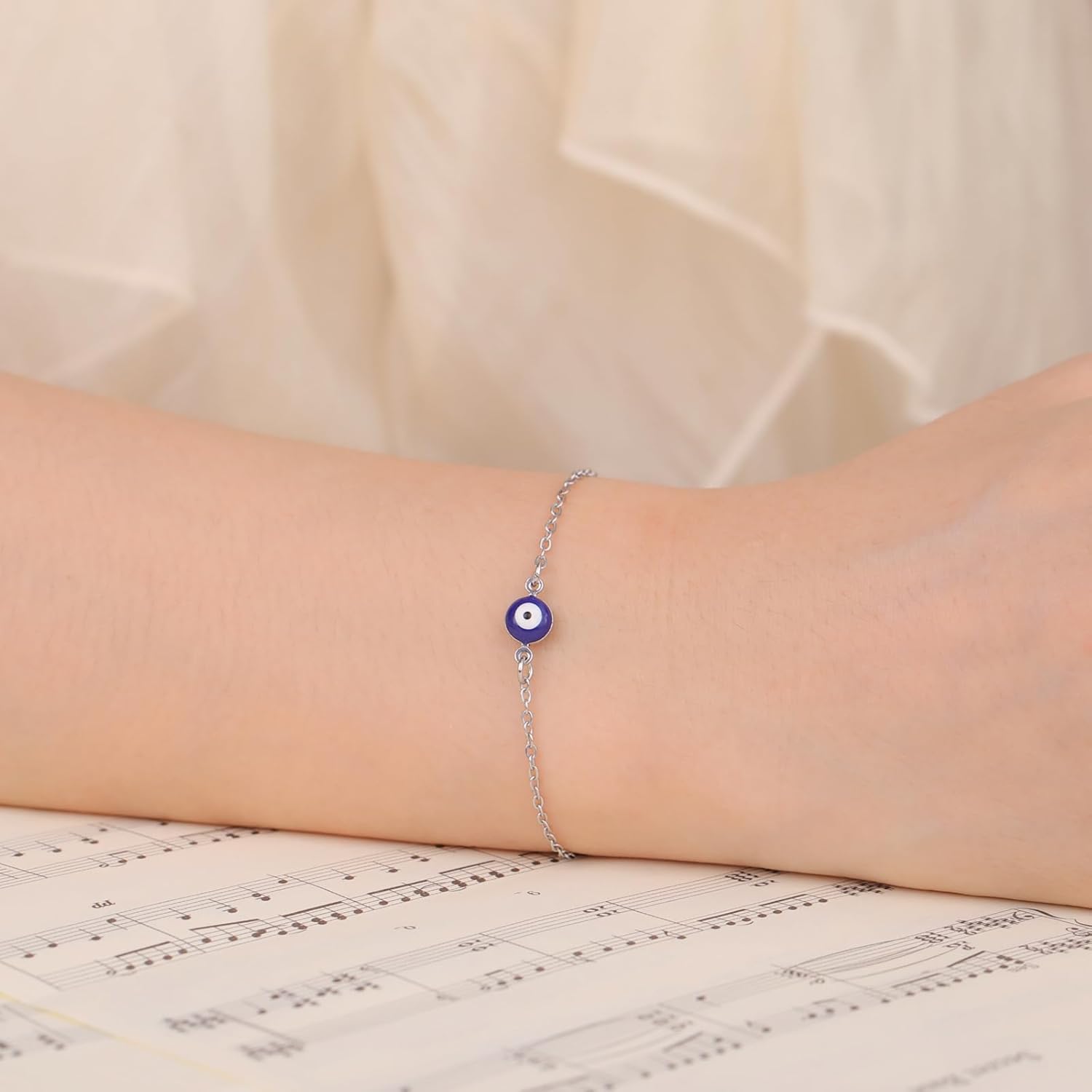 Dainty Evil Eye Bracelet for Women Stainless Steel Adjustable Turkish Eye Link Bracelets Lucky Amulet Jewelry Gift - Image 4