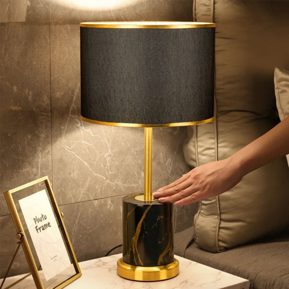 Lampada da tavolo in Ceramica, Paralume in Tessuto Lume Comodino Camera da Letto Luce Lampadina E27 Max 40W, interruttore di linea,Design Moderno (Senza Lampadine) (Nero)