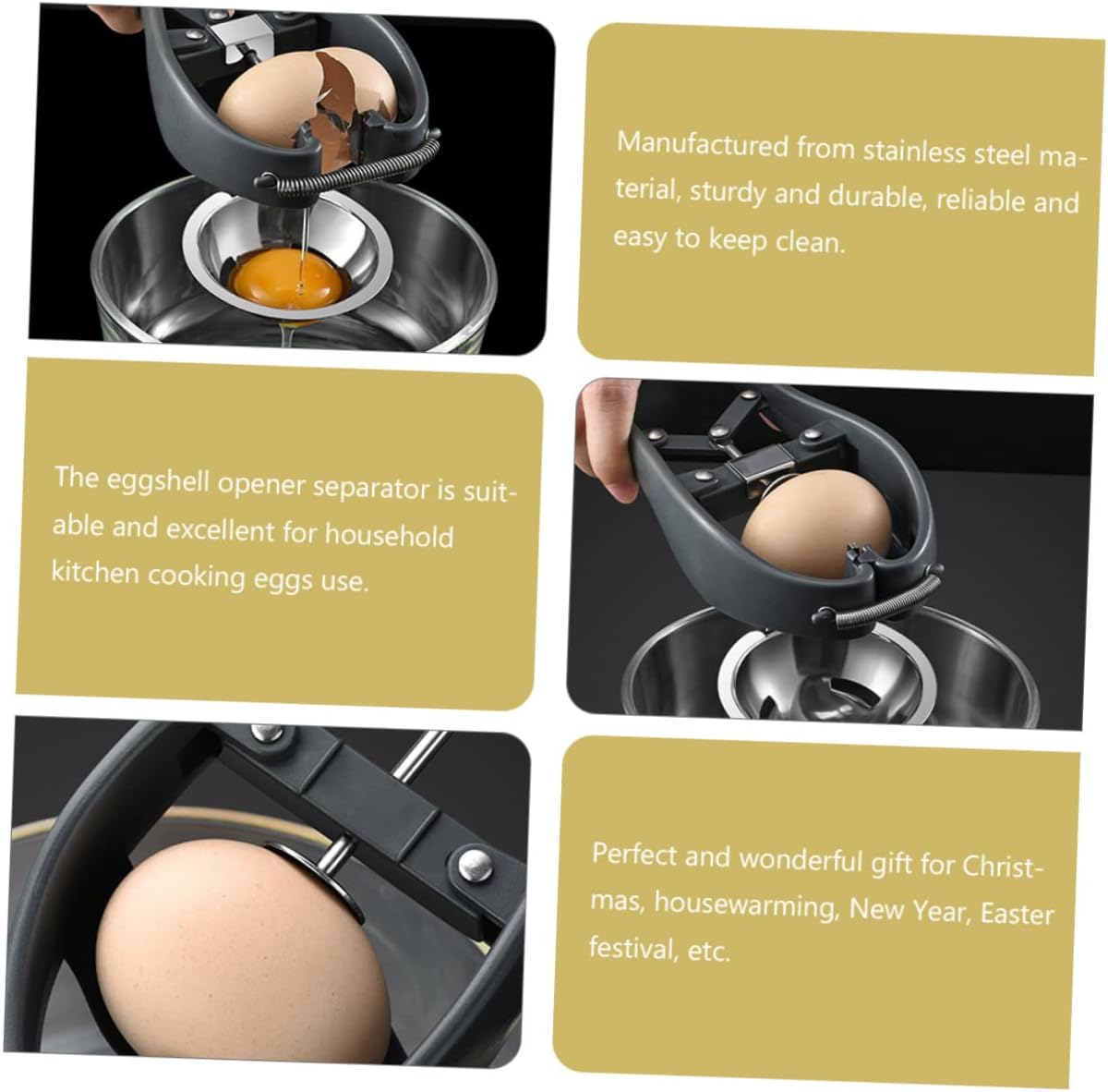 ABOOFAN 304 Stainless Steel Eggshell Separator and Opener Handheld Egg Separator for Yolk and Egg White Separation Practical Kitchen Tool for Cooking and Baking