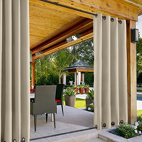 TWOPAGES Custom Outdoor Curtain Panel for Patio Waterproof, Thermal Insulated Sun Blocking Blackout Curtain Drape for Porch, Pergola, Cabana, 1 Panel, Rose Collection
