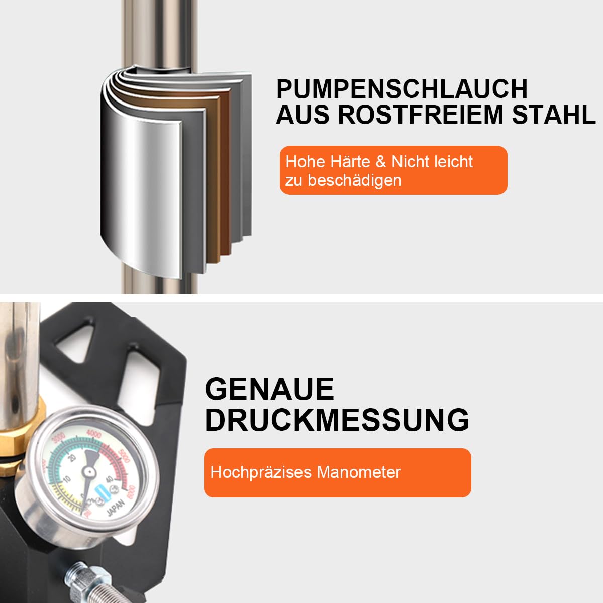 PCP Handpumpe, Hochdruckluftpumpe,3 Stufen 4500 psi Luftgewehrpumpe,PCP Handluftpumpe mit Manometer für Luftpistole Bootsreifen Kajaks Autoreifen Motorrädern