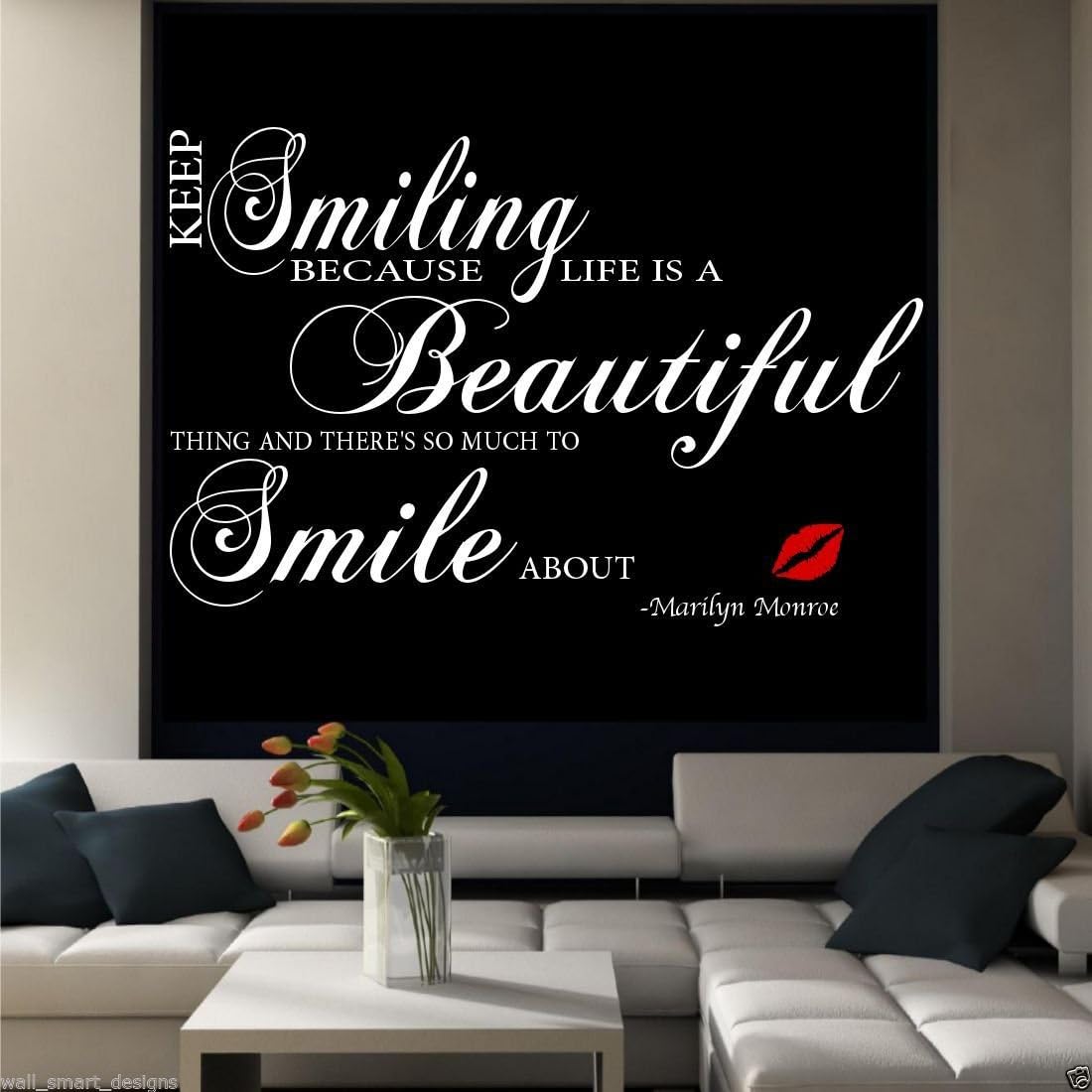 Marilyn Monroe Smile Room Wall Art Quote Sticker Mural Decal Transfer Print WSD377, Brilliant Blue Gloss, Large