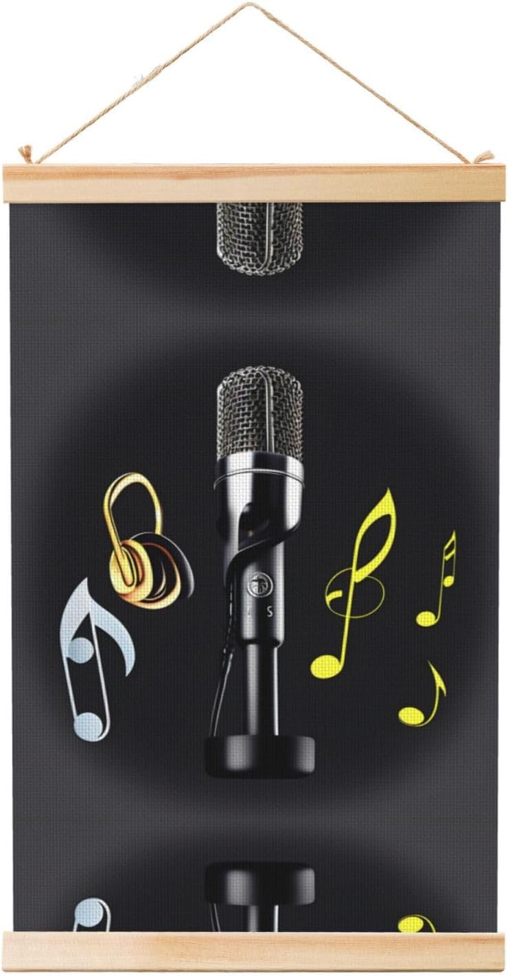 Microphone With Music Notes Print Poster Hanger,Hanging Poster, Poster Frame,Wood Poster Hanger, For Wall Hanging