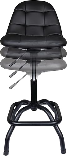 Miniatura 8 de Performance Tool W85031 Taburete giratorio neumático de respaldo alto ajustable con soporte trasero para el hogar, bar y tienda, negro, 26-32