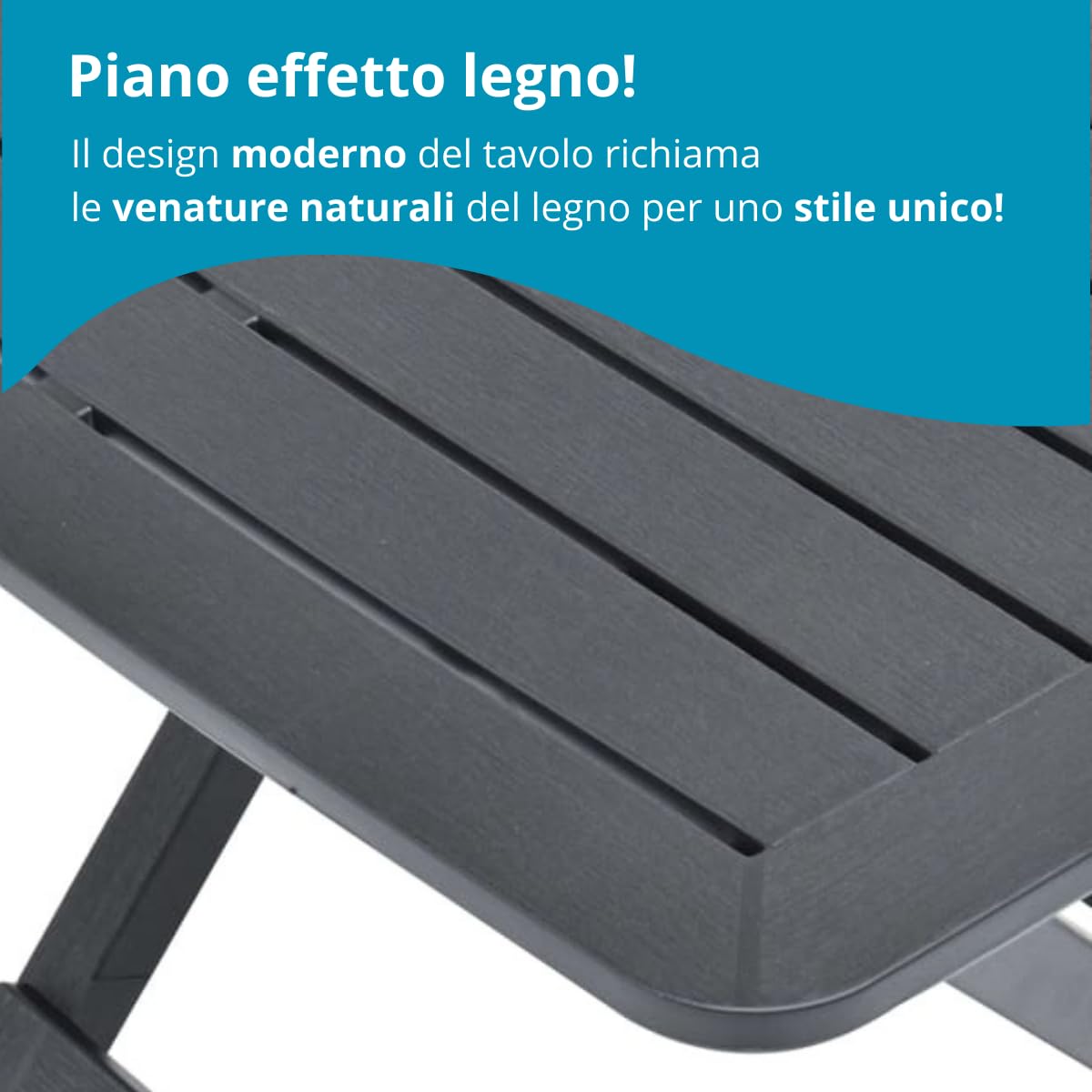 Tomaino - Tavolo Plastica Pieghevole - Tavolo Da Giardino Salvaspazio Richiudibile 79x70x72 cm - Interno, Esterno, Campeggio (Antracite)