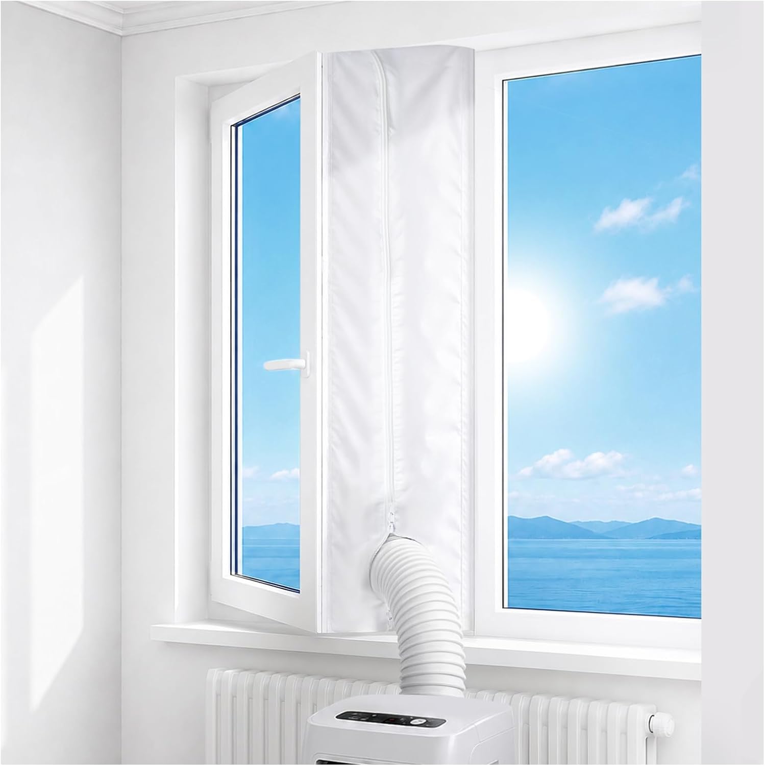 Portable AC Window Seal Kit with 2 Zipper Doors, Universal Casement Window Vent Seal Kit for Mobile Air Conditioner and Dryer, Upgraded Full Sealing Waterproof AC Window Seal Kit，500cm