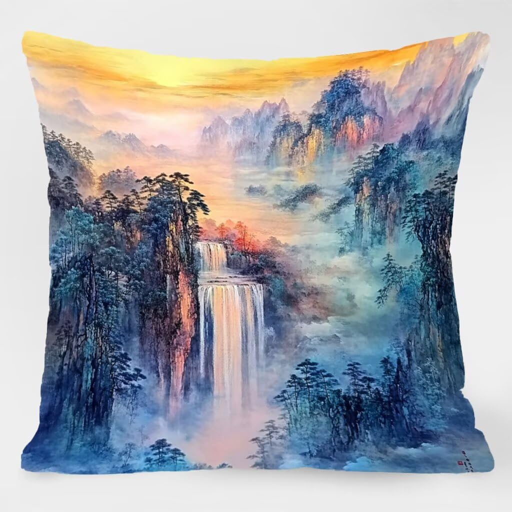 Poszewki na poduszki 61 x 61 cm, krajobraz poduszki na zewnątrz wodoodporne kwadratowe poszewki na poduszki 4 sztuki, wiejski dwustronny nadruk dekoracyjne poszewki na poduszki do dekoracji domu sofa