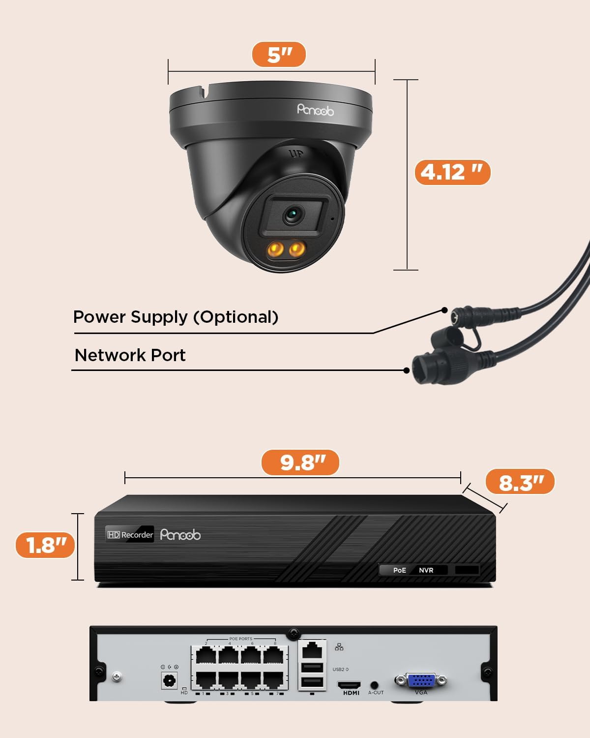Security Camera System PoE, 8X 4MP Wired Bullet IP Cameras Outdoor Built-in Microphone, AI Human Vehicle Detection, 5MP 8CH NVR with 2TB HDD, Smart Color Night Vision, PD93BA30808-4MD(Black)