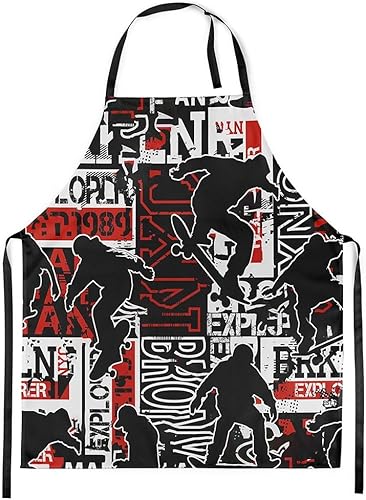 Vista 21 de Castle Fairy Delantal de patineta, delantales de cocina deportivos para patineta, niños y adolescentes Monopatín Negro