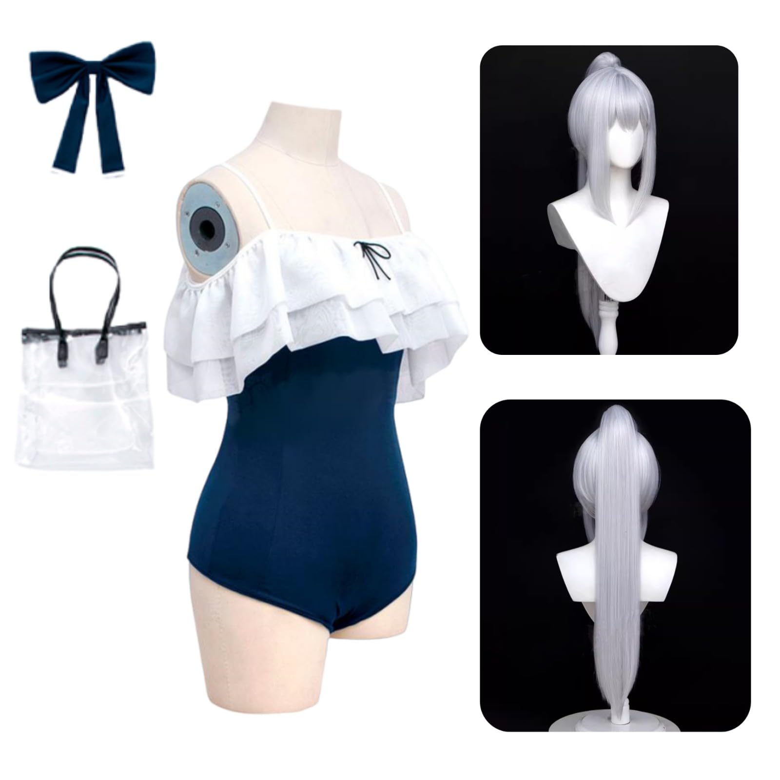 ブルーアーカイブ 月雪宮子 コスプレ衣装 水着　ウィッグ Amazon.co.jp: Plazhen 月雪ミヤコ 水着 コスプレ衣装 髪飾付き