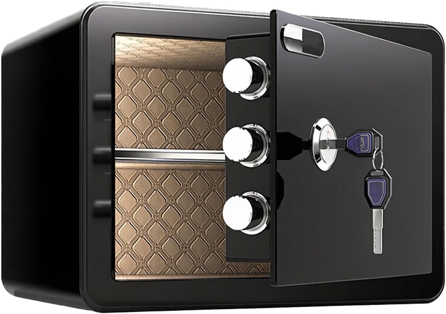 Small Home Safe, Key Lock Security Box, Fire-Resistant Carbon Steel, Pry-Resistant with Interior Shelf, Compact for Home & Office(Height: 15.7 in)