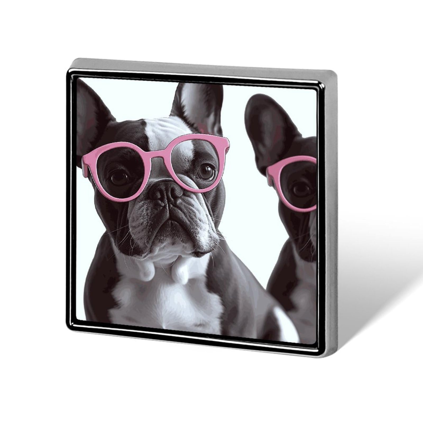 Square Lapel Pin Brooch Pin French Bulldog Pink GlassesButton Badge for Men Women Suitable for Birthdays And Anniversaries of Family And Friends