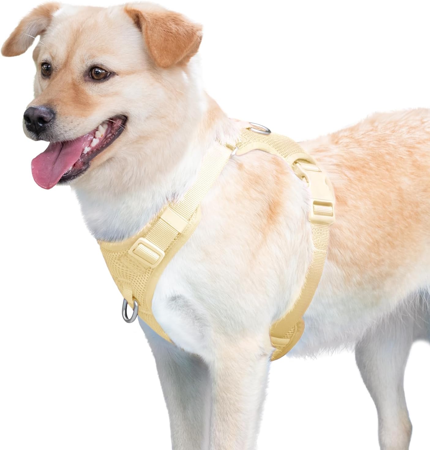 No Pull Dog Harness for Small Medium Large Dogs - Adjustable 2 Layer Mesh Dog Vest with Dual Clip, Escape Proof, Quick Release, Lightweight Breathable Mesh for Walking Hiking (Light Yellow,M)
