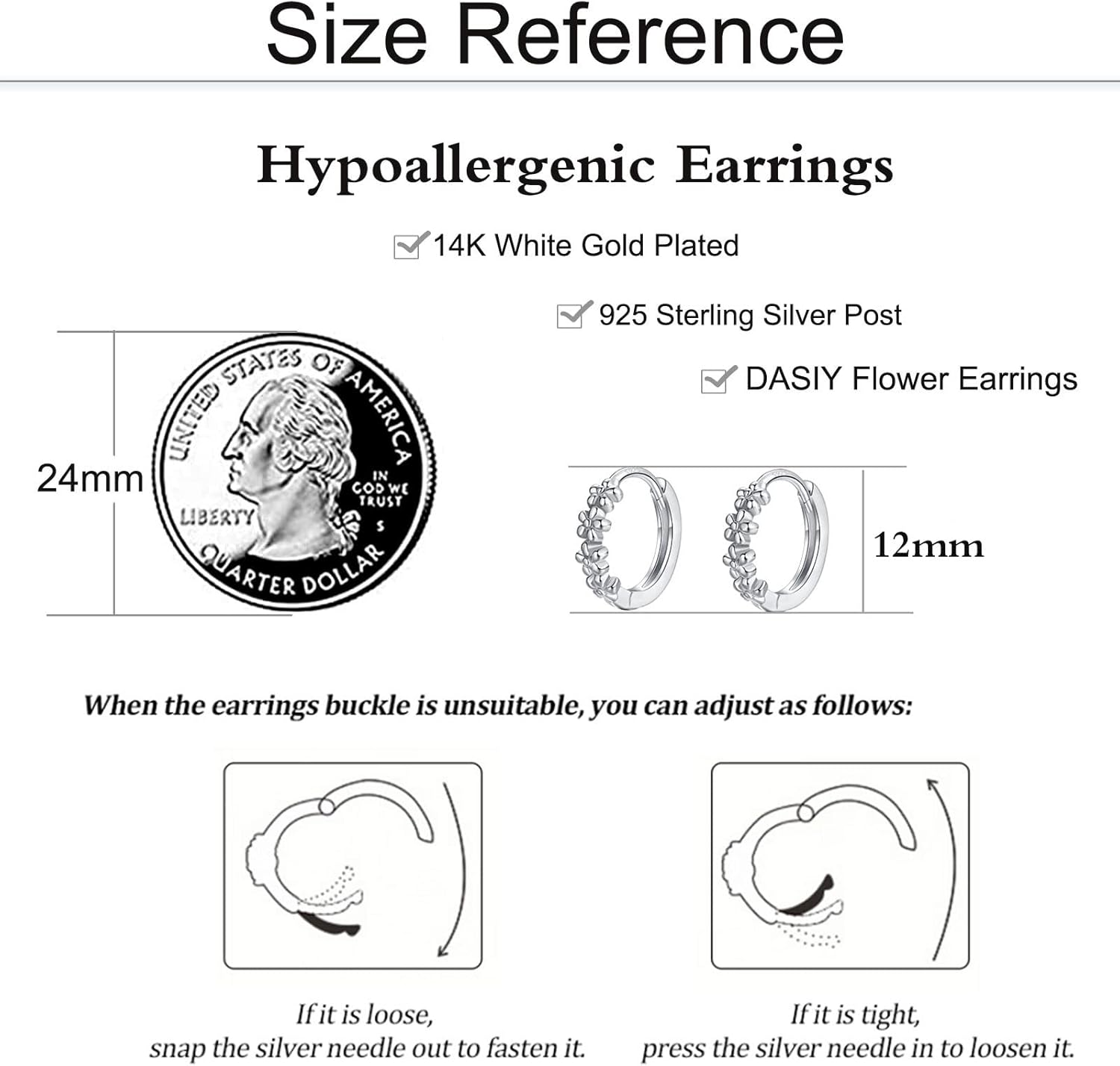 925 Sterling Silver Hoop Earrings for Women Girls Beautiful Flower Cluster Diameter 10mm/12mm Hypoallergenic Small huggie earrings, 3 Color in Silver/Gold/Sliver Gold - Image 6