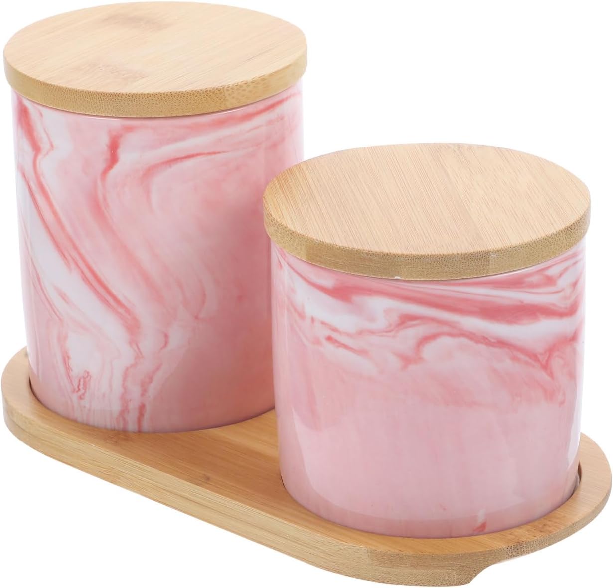 Housoutil Marble Sealed Jar Airtight Tea Container with Lid and Tray 4.21X3.14X3.14In Ceramic Food Storage Canister for Candy Coffee Sugar Nuts