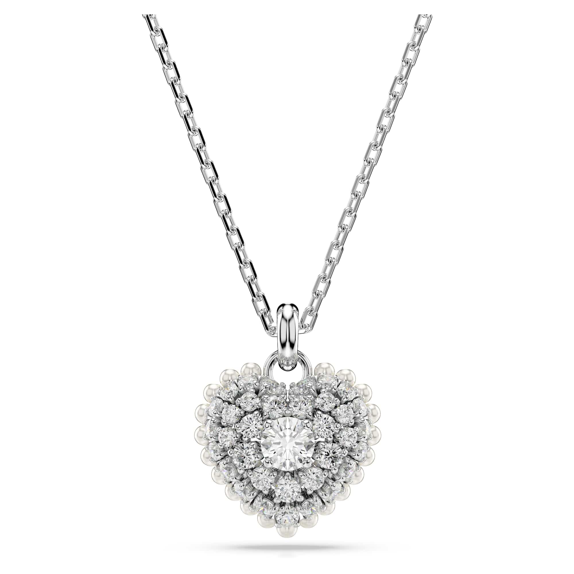 Swarovski Women's Silver Hyperbola Rhodium Plated White Heart Necklace 5684386 In 38Cm