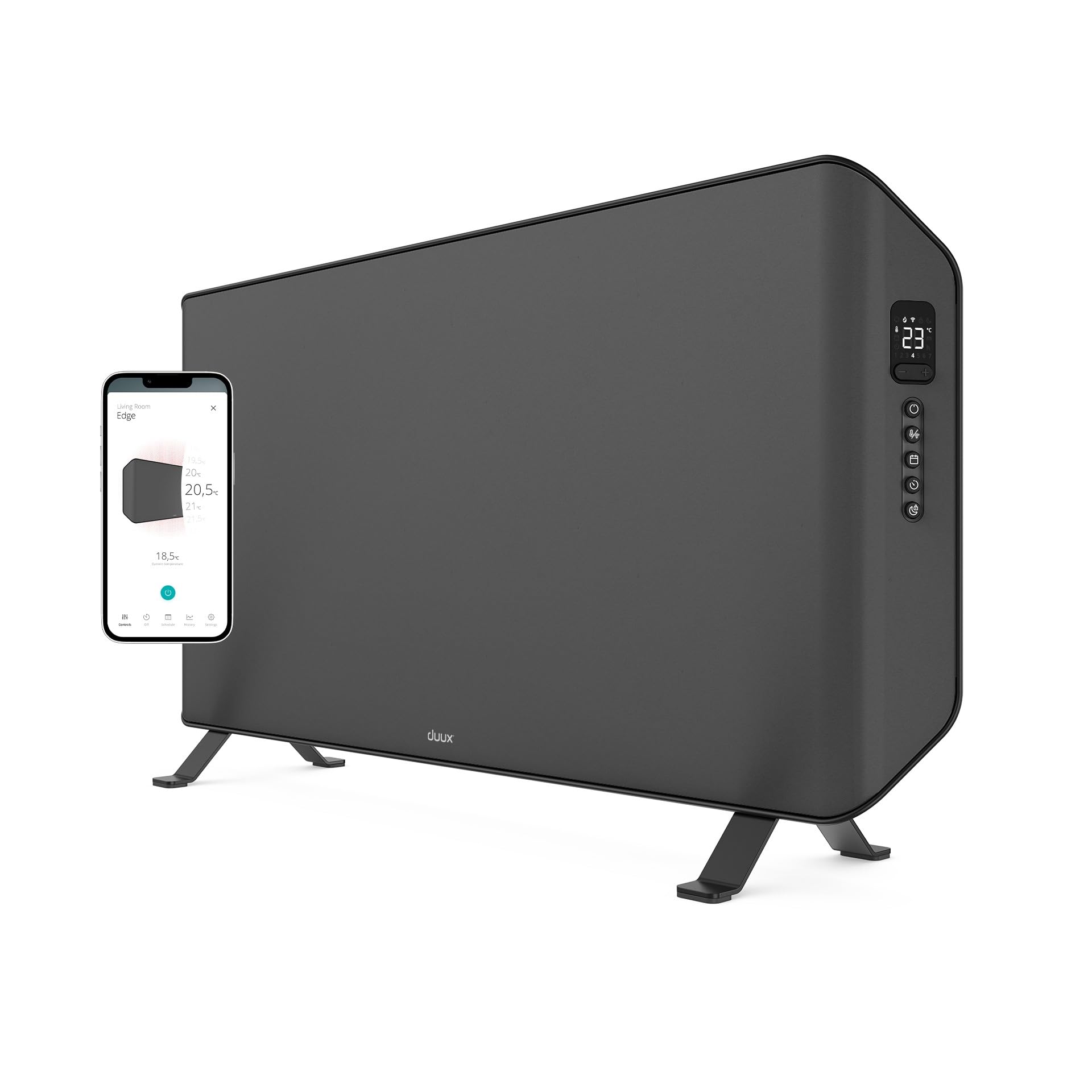 Duux Edge Smart 1500 W Riscaldamento elettrico a risparmio energetico – Convettore elettrico – Termoventilatore da bagno – Radiatore con termostato – Riscaldatori elettrici per ambienti fino a 20 m² –