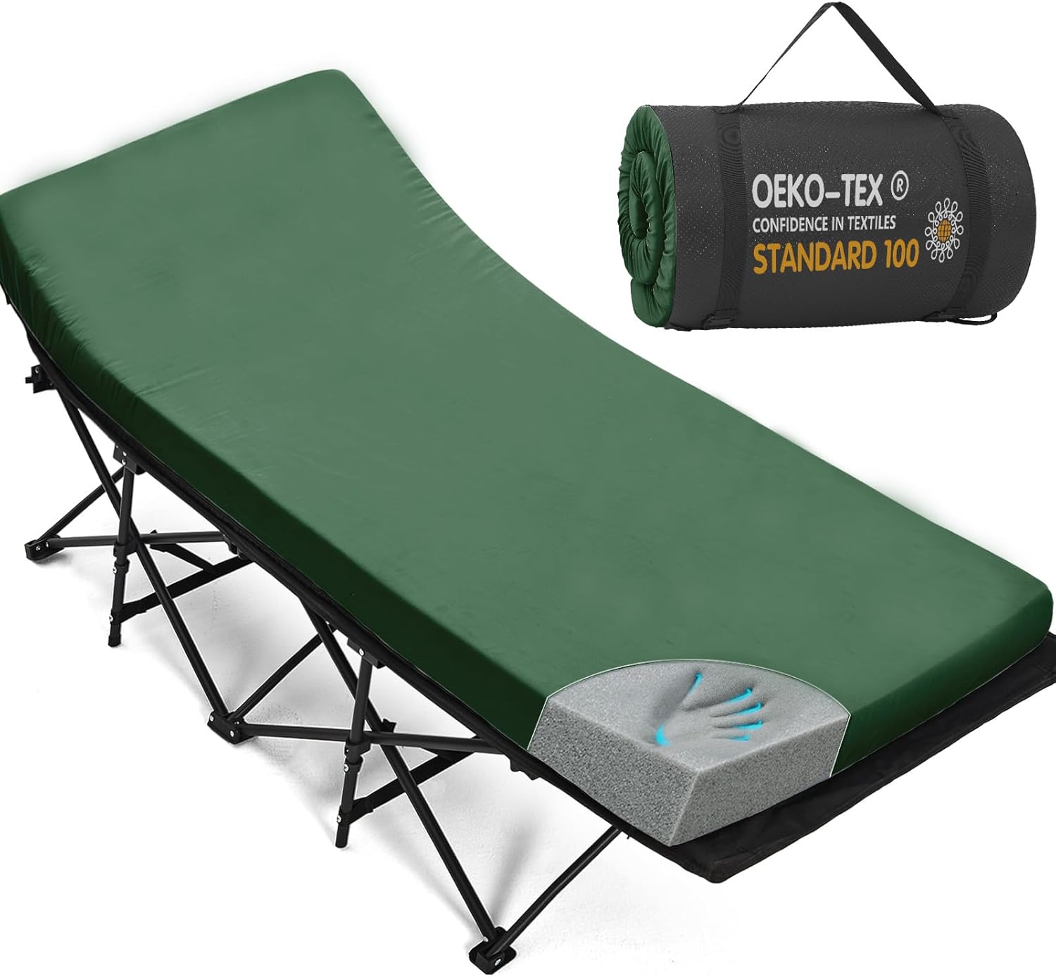 CYMULA 2 Inch Memory Foam Camping Cot Mattress Topper - Portable Non-Slip Sleeping Pad for Adults, Roll-Up 79x34 Inch Travel Cot Pad
