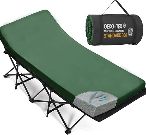 Miniatura 20 de CYMULA Colchón para Catre de Campamento de 2 pulgadas, Almohadilla para Dormir de Espuma Viscoelástica, Suave, Cálido, Antideslizante, Cubrecolchón