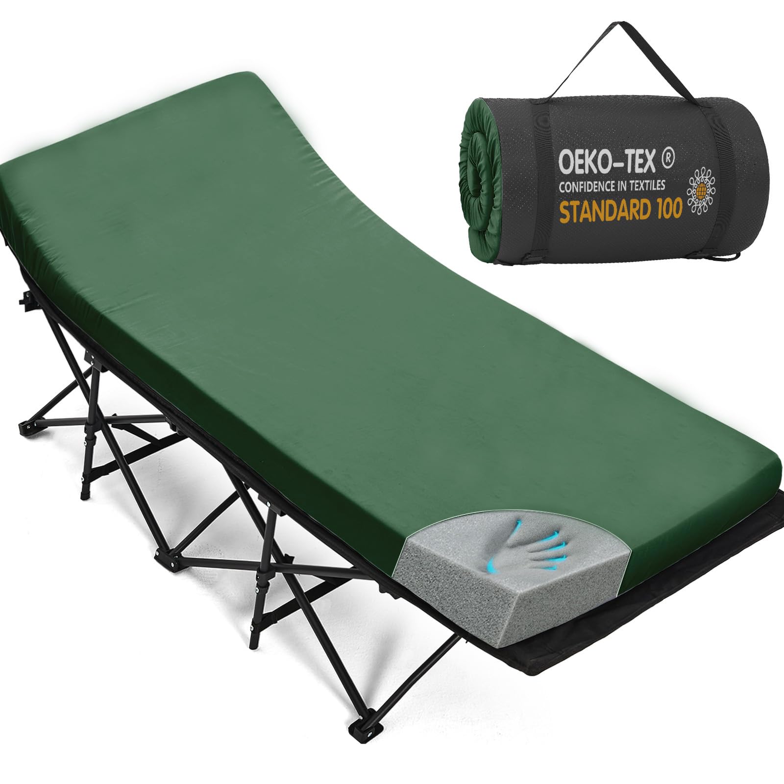 CYMULA Camping Cot Mattress 2in Memory Foam Sleeping Pad,Soft Warm Non-Slip Camping Mattress Topper with Retaining for Adults,Portable Roll up Pad for